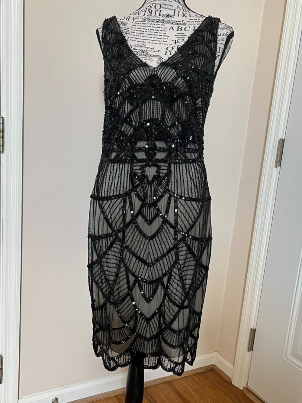 JS Collections Black Sequined Cocktail Dress, Size 6